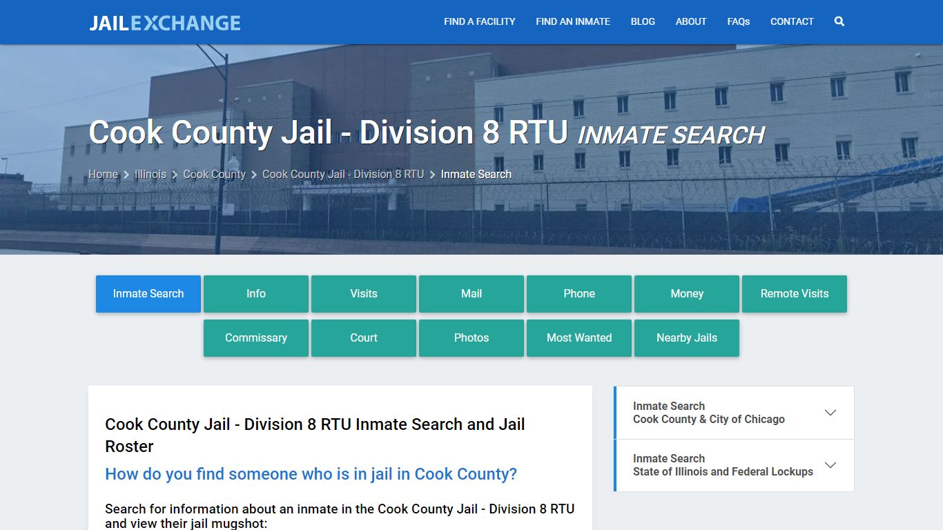 Cook County Jail - Division 8 RTU Inmate Search - Jail Exchange